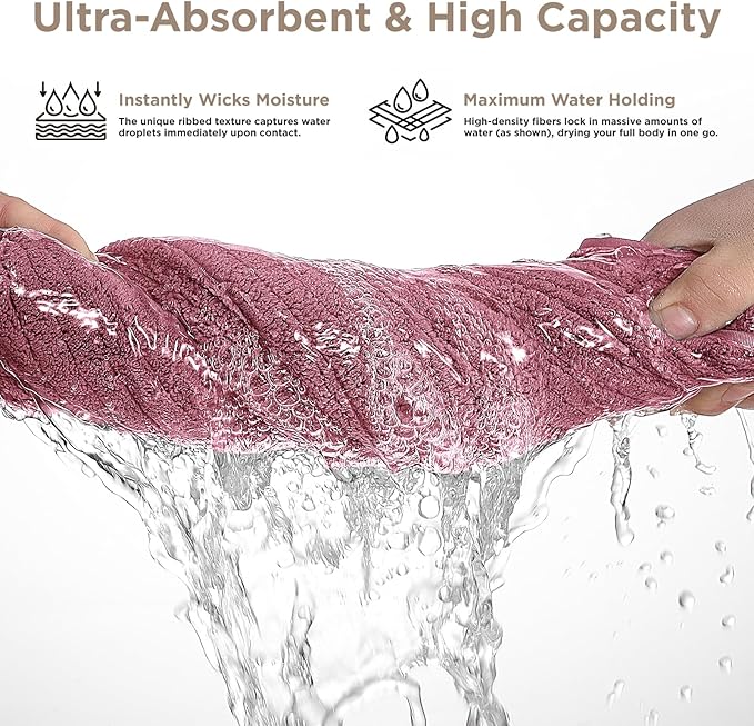 Oversized Bath Towels 8 Piece Towel Set, 2 Extra Large Bath Sheets, 2 Hand, 4 Washcloths, Luxury Soft Super Absorbent Thick Shower Towels for Bathroom, Spa & Hotel, Quick Dry, Pink