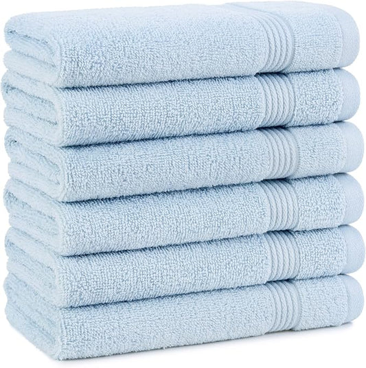 Arkwright Solid Hand Towels, Pack of 6, 100% Cotton 600 GSM Soft Absorbent Guest Bathroom Towels for Hotel, Spa or Vacation Rental, 28 x 16 in, Misty Blue