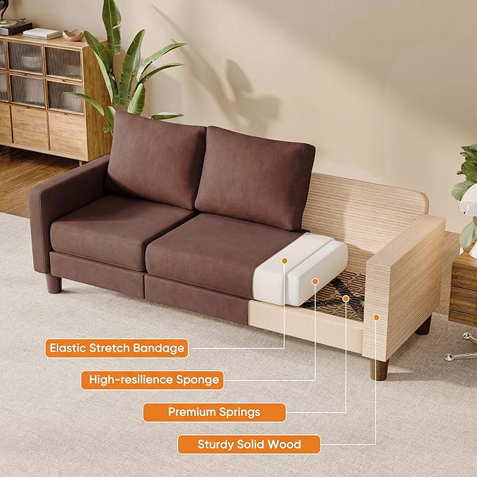 JUMMICO L Shape Sectional Sofa Couch, 3 Seat Convertible Sofa with Movable Ottoman and Side Storage Pockage, Modern Sofa Small Couches for Living Room & Apartment and Small Space (Linen, Brown)