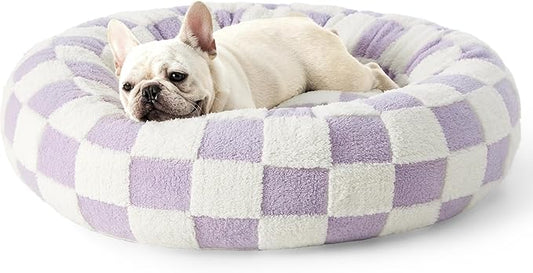 LE SURE Donut Medium Dog Bed - Round Cat Beds for Indoor Cats Calming Pet Beds, Cute Modern Beds with Jacquard Shaggy Plush & Anti Slip Bottom, 30 Inch, Purple