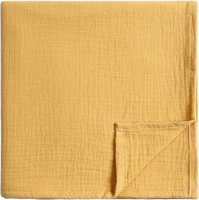 Meracorallo Muslin Swaddle Blanket, 100% Cotton Receiving Blanket Soft and Breathable Swaddle Wrap for Baby Boys and Girls, Yellow