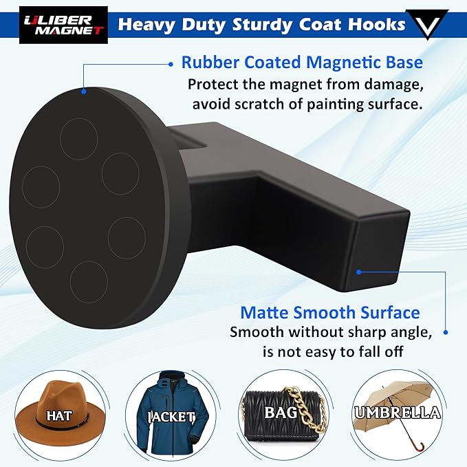 ULIBERMAGNET Magnetic Coat Hooks,Heavy Duty Magnets Hook for Metal,Door,Cruise Cabinet,Refrigerator, Locker,Neodymium Magnet Hook for Towel,Coat,Bag,Umbrella (4 Pack)