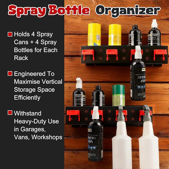 Spray Bottle Holder Wall Mounted, 2-Pack Heavy-Duty Carbon Steel Aerosol Paint Organizer Rack, Spray Aerosol Can Holder, Space Saving Holder for Garage, Workshop, Car Detailing Tools & Shed