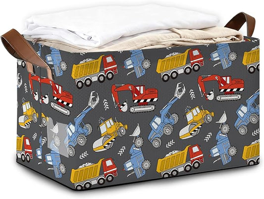Excavator Car Storage Bins with Handles, Collapsible Storage for Clothes, Gift Basket, Blankets & Closet Organization