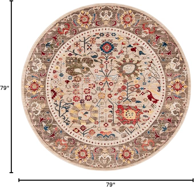 SAFAVIEH Kashan Collection Area Rug - 6'7" Round, Beige & Taupe, Traditional Oriental Design, Non-Shedding & Easy Care, Ideal for High Traffic Areas in Living Room, Bedroom, Dining (KSN303K-7R)