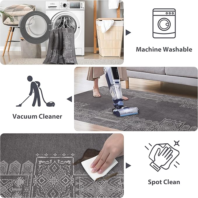 NICETOWN 2x3 Grey Small Area Rugs for Entryway Washable Nonslip Area Rug - Boho Geometric Entryway Door Mat for Living Room Kitchen Laundry Bathroom Bedroom