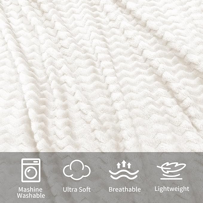 6 Pack Fuzzy Throw Blanket, 50 * 60 Inch 3D Ribbed Jacquard Fleece Blanket, Flanne Ripple Pattern Throw Blankets for Wedding, Soft Room, Gift(White)