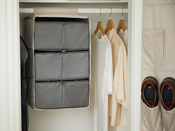 Covermates Keepsakes Hanging Closet Organizer Set - Heavy Duty Material, Sturdy Interior Shelves, Includes Trays with Dividers - Closet Storage, Beige Heather