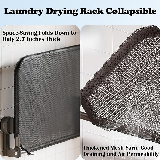 15.7" Wall Drying Rack Clothing,Dual Mode Collapsible Laundry Hanger Wall Mount/Window Shelf for Cats,1-Tier Folded Mesh Clothes Drying Rack,Space Saver for Bathroom Window Tile,1 Pack