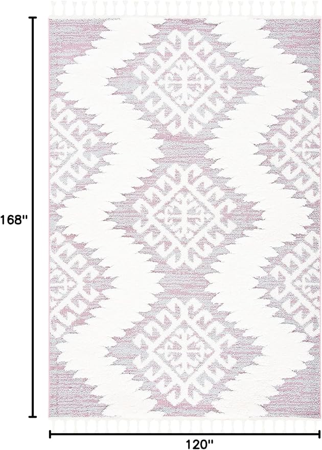 SAFAVIEH Moroccan Tassel Shag Collection Area Rug - 10' x 14', Pink & Ivory, Boho Rustic Trellis, Non-Shedding & Easy Care, 2-inch Thick Ideal for High Traffic Areas in Living Room, Bedroom (MTS652U)