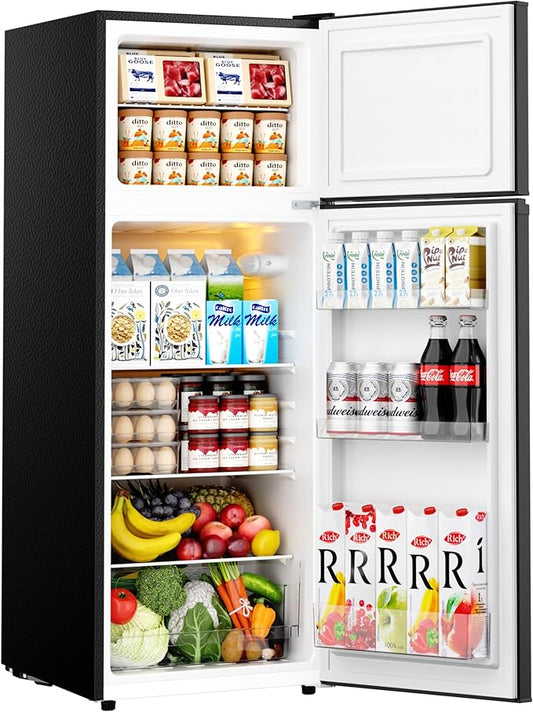 EUHOMY 7.4 Cu.Ft. Refrigerator with Freezer, 2 Door Fridge, Large Capacity,Adjustable Thermostat, Refrigerator for Kitchen/Dorm/Apartment/Garage - Food Storage or Cooling drinks, Black