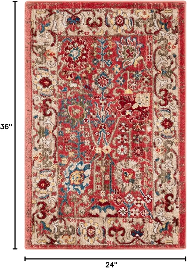 SAFAVIEH Kashan Collection Area Rug - 2' x 3', Red & Beige, Traditional Oriental Design, Non-Shedding & Easy Care, Ideal for High Traffic Areas in Living Room, Bedroom, Dining (KSN303L-2)