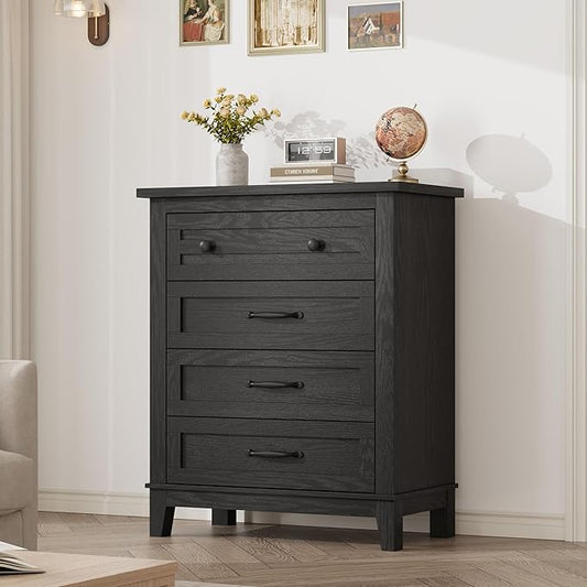 GarveeHome 4 Dresser for Bedroom, 34.8 in Tall Vertical Drawer Dresser with Large Storage, Freestanding Wooden Closet Chest for Bedroom, Living Room, Black