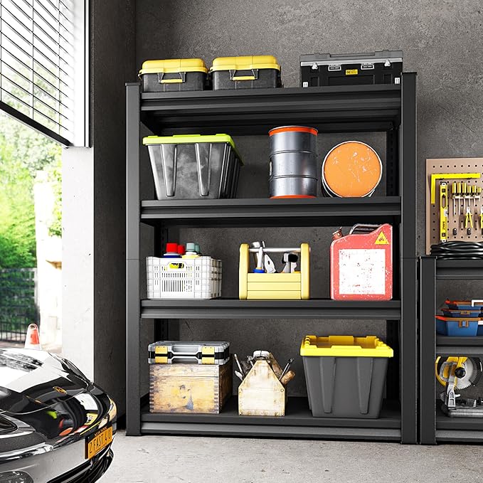 40''W Garage Shelves Heavy Duty - 2,000Lbs Steel Metal Adjustable Utility Storage Shelving Rack Units 40" W x 16" D x 66" H 4 Tier Black