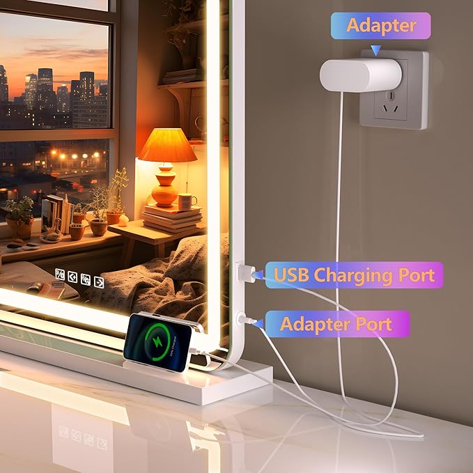 Hasipu Vanity Mirror with Lights, 31.5" x 22" LED Makeup Mirror, Lighted Makeup Mirror with Dimmable 3 Modes, Touch Screen Control Vanity Mirror Round White