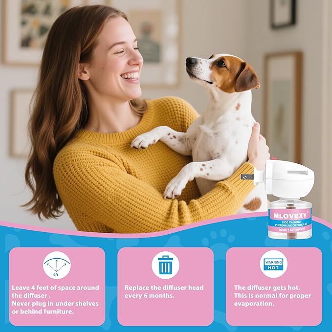 Dog Pheromones Calming Diffuser, 4 in 1 Kit Dog Calming Diffuser to Relieve Stress,Calming Diffuser for Dogs to Reduce Aggression Fighting Barking (3 Refills,1 Diffuser and 90 Days)