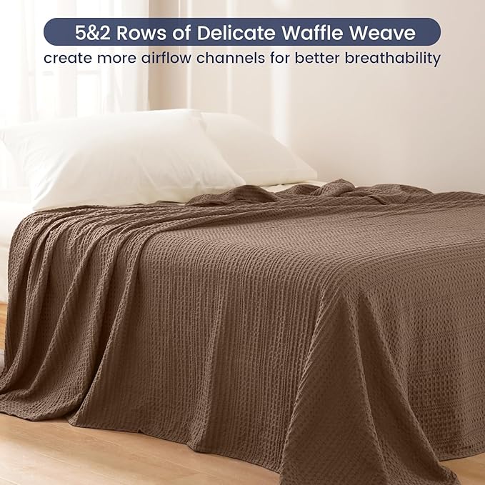 PHF Lightweight Waffle Weave Blanket King Size 104"x 90", Soft Woven Summer Blanket for Hot Sleepers - Aesthetic Home Decor for Couch Bed Sofa, Pet Friendly, Cocoa Brown