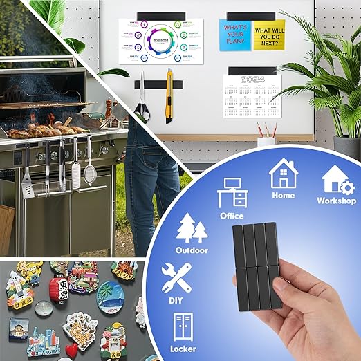 Grtard 12 Pack Neodymium Bar Magnets, Rare Earth Magnets Metal Neodymium Magnet with Double-Sided Adhesive for Fridge and Office Projects, 40x10x5mm (Black, 12 Pack)