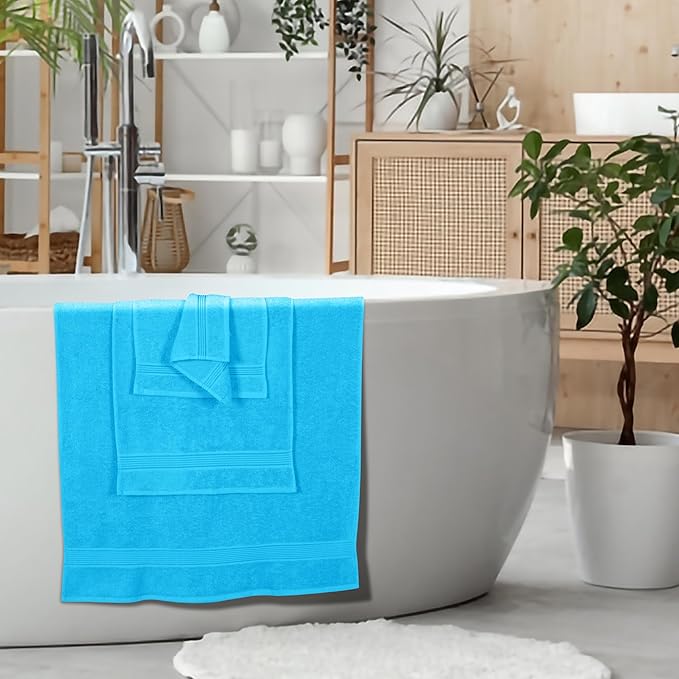 Elvana Home Ultra Soft 6 Pack Cotton Towel Set, Contains 2 Bath Towels 28x55 inch, 2 Hand Towels 16x24 inch & 2 Wash Coths 12x12 inch, Ideal for Everyday use, Compact & Lightweight - Turquoise Blue
