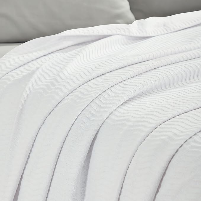 Superior JENA Cotton Blanket, for Picnic, Beach, Traveling or Camping, Bedroom Decor, Essentials, Cover for Bed, Couch, Lounging, Textured Jacquard, Modern Chevron Woven Blanket, Twin, White
