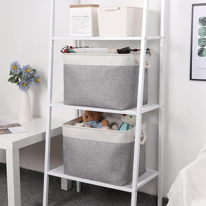 Large Fabric Storage Baskets Set of 2 - Premium Organizer Bins with Metal Frame