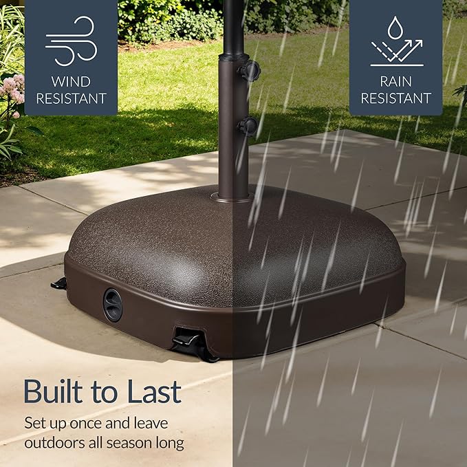 Best Choice Products 123lb Capacity Fillable Mobile Umbrella Base, Heavy Duty Market Stand for Patio, Deck, Poolside, Easy to move w/ 4 wheels - Dome Square Brown