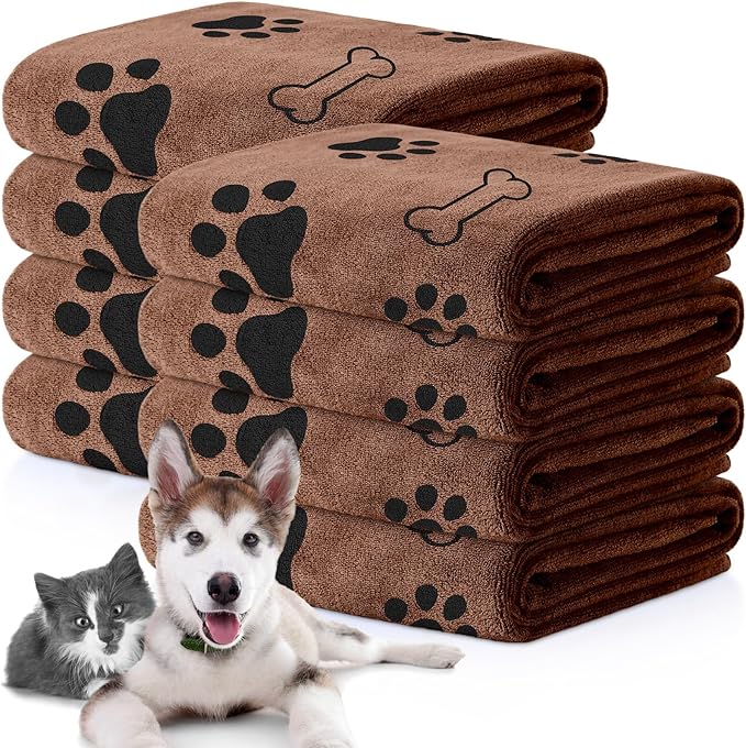 8 Pcs Dog Towels for Drying Dogs Cats Pet Towels Bulk Puppy Microfiber Quick Drying Paw Bath Bathing Supplies Absorbent for Medium Pets(Coffee,40 x 24 Inch)