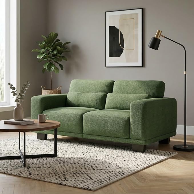 Marsail 2-Seater Modern Sofa, 65" Loveseat Couch with Wide Armrests & Deep Cushions, Linen Sofas with Removable Washable Covers for Living Room, Green