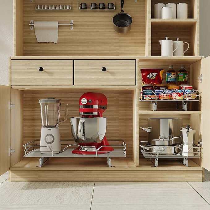 LOVMOR Pull Out Cabinet Organizer and Storage 25½" W x 21½" D, Slide Out Shelves for Kitchen Cabinets