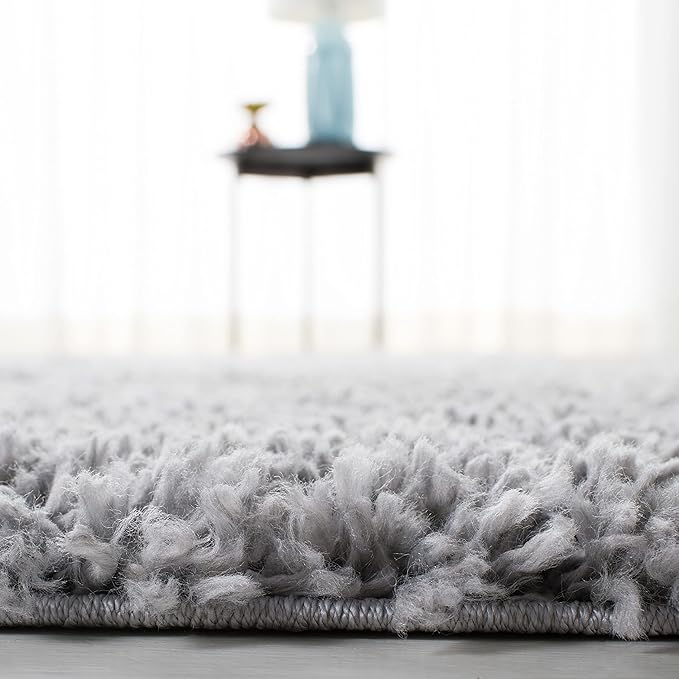 SAFAVIEH August Shag Collection Area Rug - 6'7" x 9', Silver, Solid Design, Non-Shedding & Easy Care, 1.5-inch Thick Ideal for High Traffic Areas in Living Room, Bedroom (AUG200G)