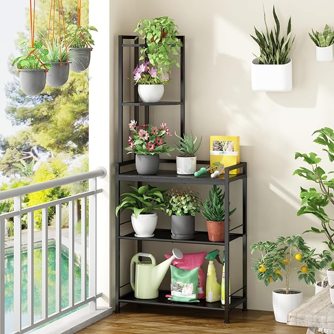 GILLAS 5 Tier Corner Shelf Stand, Freestanding Corner Shelf Unit Bookshelf, Corner Table with Shelf, Tall Storage Organizer Rack for Living Room, Bedroom, Office (Black)