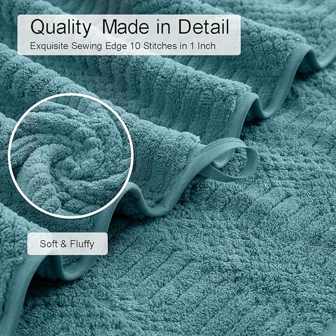 8 Piece Oversized Turquoise Bath Towel Set-2 Extra Large Bath Towel Sheets,2 Hand Towels,4 Washcloths-600GSM Soft Highly Absorbent Quick Dry Beach Chair Towels Woven Towels for Bathroom Hotel and Spa