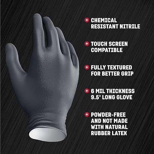 Venom Steel - VEN6144N Nitrile Gloves,Rip Resistant Disposable Latex Free Black Gloves,2 Layer-Gloves,6 mil Thick,X-Large,(Pack of 1000)
