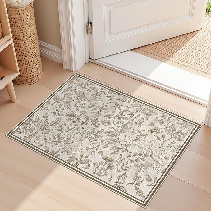 Vintage Living Room Area Rug 2x3 - Large Soft Washable Oriental Traditional Distressed Farmhouse Rugs for Bedroom - Indoor Floor Accent Carpet for Home Office House Decor -Easter Light Brown