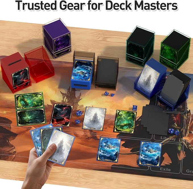 Mlikero Card Deck Cases, Acrylic Commander Deck Box Holding 100+ Sleeved Cards with Dividers, Clear Card Storage Box Fit for MTG, TCG, Sports Cards (Dark Blue)