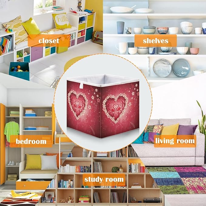 Bolaz Romantic Valentines Day Flowers Closet Organizers Storage Cubes Storage Bins Shelf Baskets Containers for Home Room Office,Rectangle