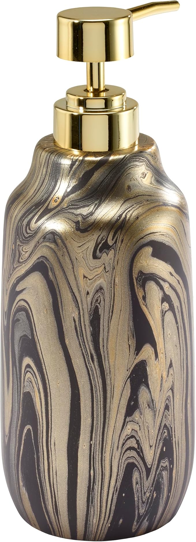 Nicole Miller - Lotion Pump/Soap Dispenser, Resin Countertop Accessories, Ideal for Kitchen & Bathroom, Dorm Room Essentials (Harper Collection, Black/Gold)