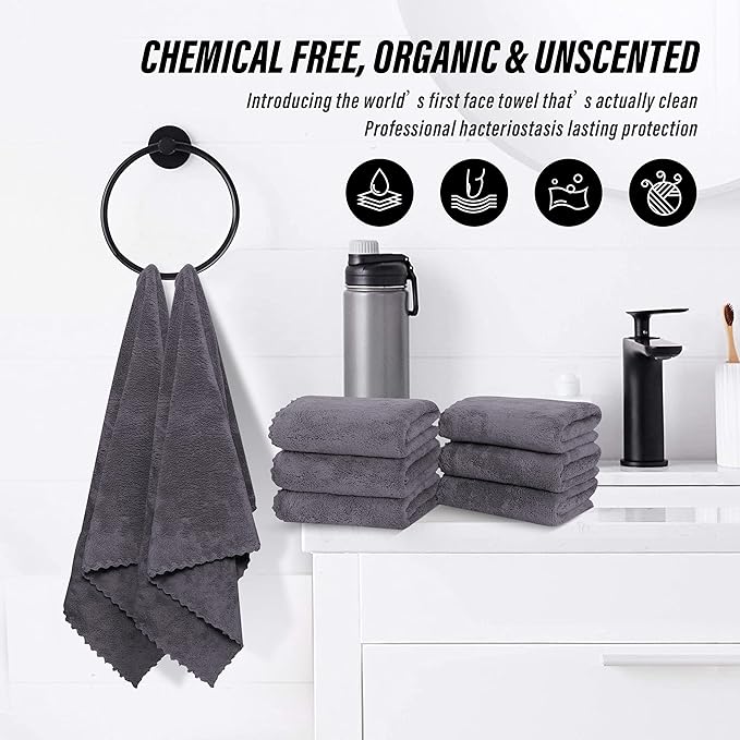 12 Pack Premium Hand Towels - Quick Drying - Microfiber Coral Velvet Highly Absorbent Towels - Multipurpose Use as Hotel, Bathroom, Shower, Spa, Hand Towel 16 x 28 inches (Gray)