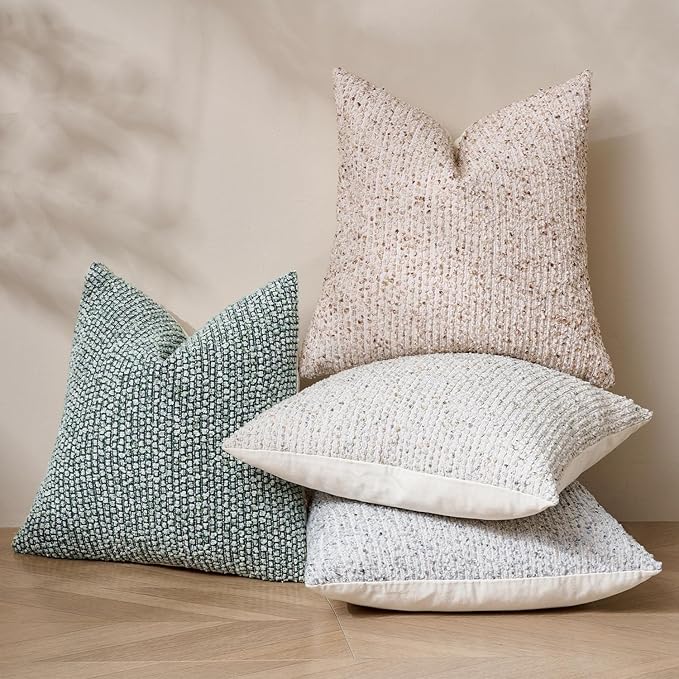 Striped Throw Pillow Covers 16x16 Set of 2 Green Textured Boucle Chic Morden Boho Accent Farmhouse Square Decorative Couch Pillow Covers for Home Decor Bed Sofa Living Room