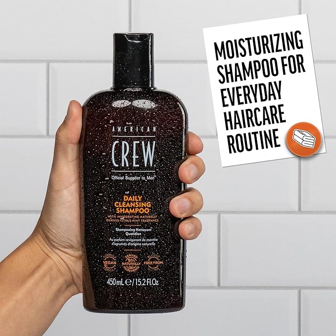 Shampoo for Men by American Crew, Daily Cleanser, Naturally Derived, Vegan Formula, Citrus Mint Fragrance, 15.2 Fl Oz