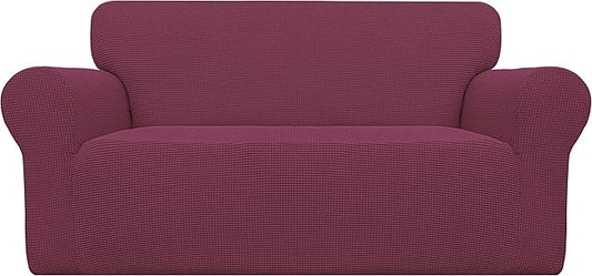 Easy-Going Stretch Oversized Loveseat Slipcover 1-Piece Sofa Cover Furniture Protector Couch Soft with Elastic Bottom for Kids Polyester Spandex Jacquard Fabric Small Checks ASH Rose