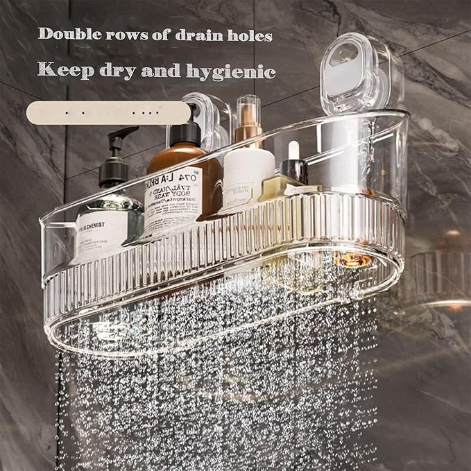 No Drill Bathroom Organizer with Strong Suction Cups, Heavy Duty Shower Organizer Holds 10lbs, Bathroom Shelf for Shampoo, Soap, Razor, Toothbrush (transparent)