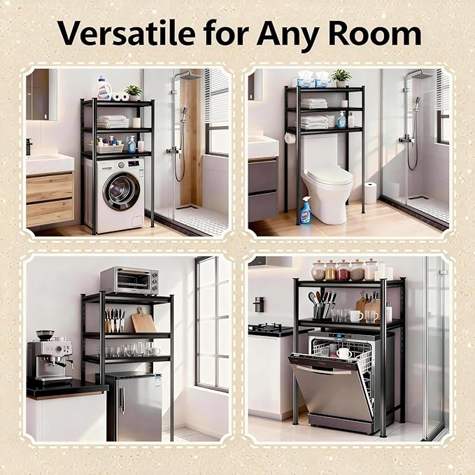 Over Toilet Storage Shelves, 5 Tier Adjustable Steel Shelf, Freestanding Metal Bathroom Space Saver, Waterproof&Rustproof Oraganizer with Reinforced Columns, Ideal for Laundry Bathroom, 32Wx14Dx54H
