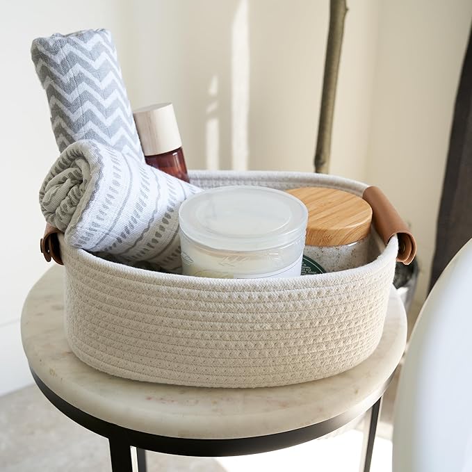 Storage Basket Set of 5 - Cotton Rope Organizer Bins for Home, Nursery & Bedroom