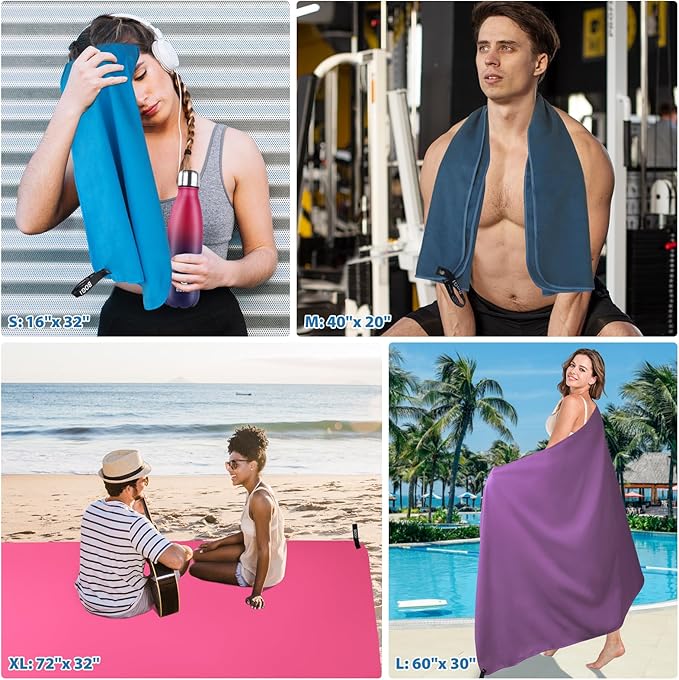 Microfiber Quick Dry Travel Sports Towel, Blue, 60"x30"+16"x16"