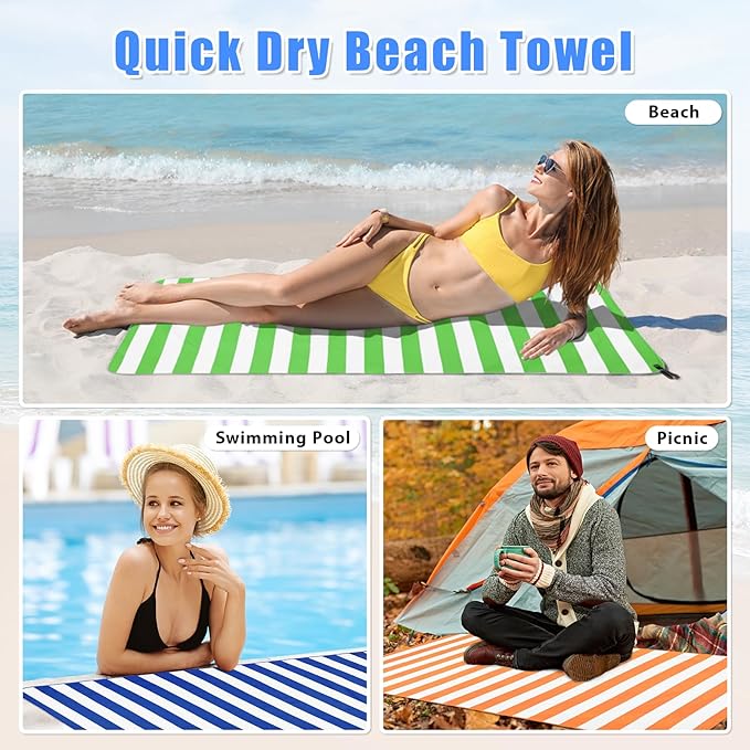 2 in 1 Microfiber Beach Towel, Quick Dry Towel Camping Towel Travel Towel Super Absorbent Compact Lightweight Sports Gym Towels Set for Beach, Gym, Hiking, Pool, Backpacking, Bath, Yoga