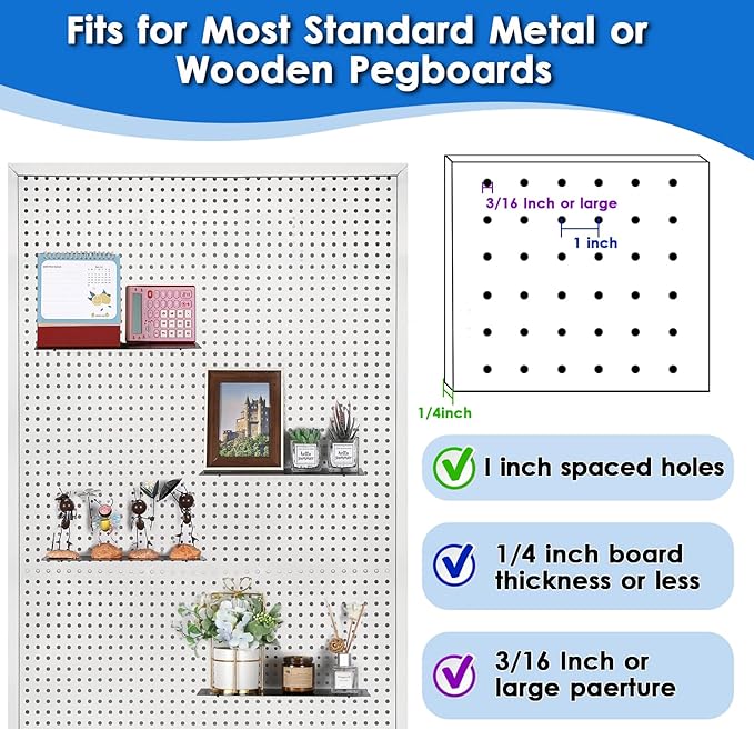 Kokone 6 Pack Pegboard Shelves for Storing or Displaying, 12x4 Inch Flat Display Shelves for Pegboard, Wall Pegboard Shelves Accessories Steel Tray for Garage Workshop Craft Room Organizer