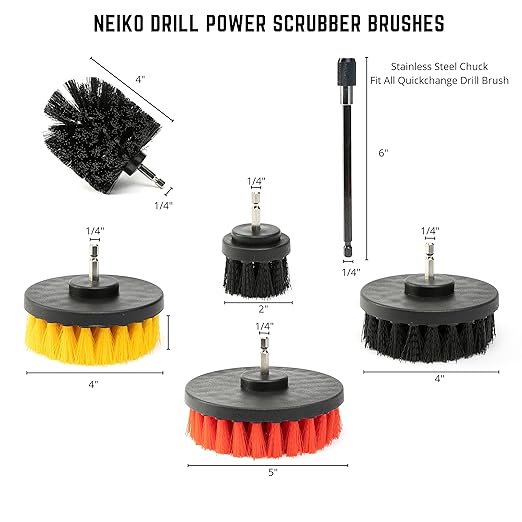 NEIKO 00322A Drill Brush Attachment Set, 15 Pcs, Polishing, Buffing, Scrubbing, Cleaning Round, Power Scrubber Brush, Long Reach Extension, Drill Brush Set for Car Detailing Supplies, Brush Drill Kit