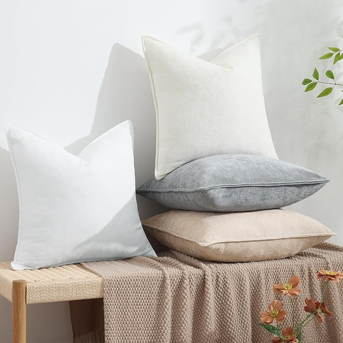 decorUhome Spring Couch Throw Pillow Covers 18x18 Set of 2, Decorative Soft Velvet Modern Cozy Chenille Pillow Cases with Elegant Design for Sofa Bed Living Room Home Decor, Ultimate Gray