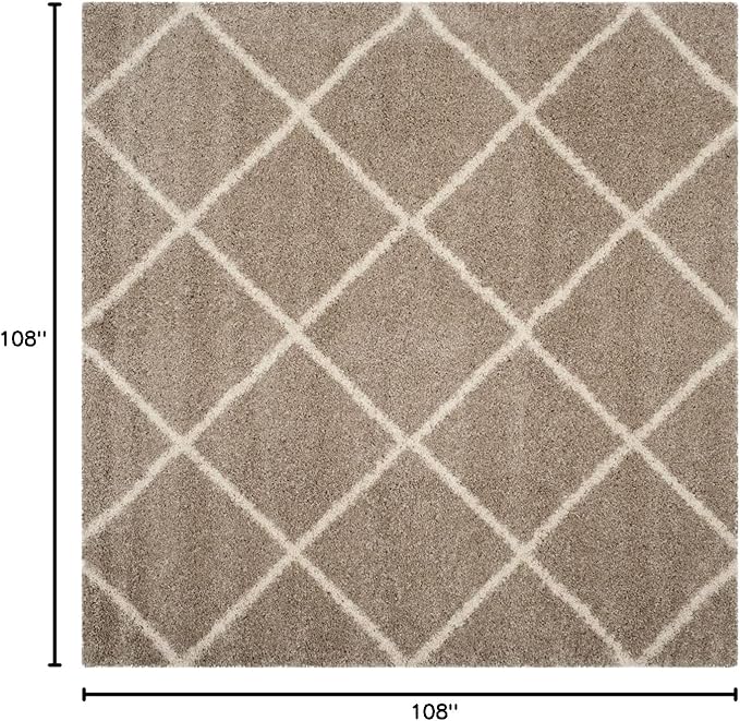SAFAVIEH Hudson Shag Collection Area Rug - 9' Square, Beige & Ivory, Modern Trellis Design, Non-Shedding & Easy Care, 2-inch Thick Ideal for High Traffic Areas in Living Room, Bedroom (SGH281S)